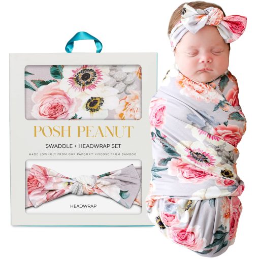 Cobija para Envolver a Bebe Posh Peanut, Suave Envoltura de Bambu Päpook con Diadema, Antiolor, Transpirable, Ligera, Mantas de Envoltura para Bebes Recien Nacidos, Regalo para Baby Shower de Nina