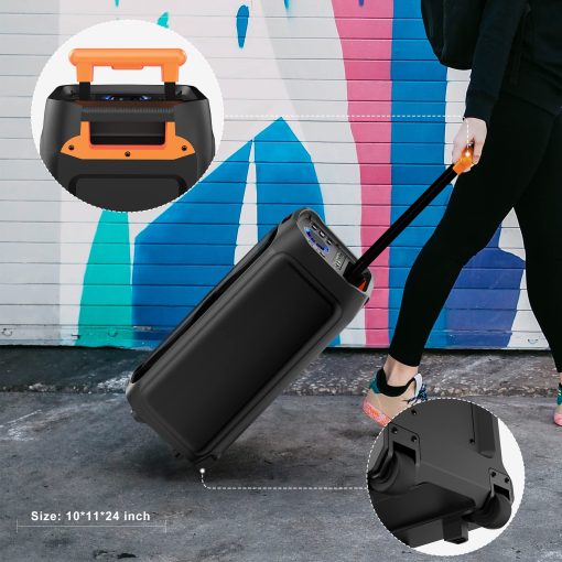 Maquina de Karaoke JYX con 2 microfonos inalambricos para adultos, altavoz de fiesta Bluetooth de 8" con 500W de potencia maxima, sistema PA con luz de DJ, ruedas giratorias y carrito, perfecto para exteriores - Imagen 6