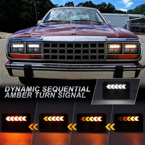 Faros LED FNGET 4pcs 4x6 con Haz Alto/Bajo DRL Blanco Flecha Secuencial de Giro ambar Reemplazo Compatible con Kenworth Peterbilt Oldsmobile Cutlass - Imagen 4