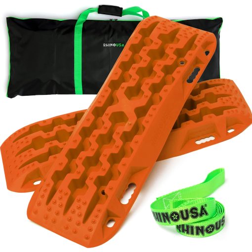 Tablas de traccion de recuperacion Rhino USA (Naranja) - Tablero definitivo de pistas todoterreno para vehiculos 4x4 - Mejores accesorios todoterreno para arena, barro y nieve - Bolsa de transporte resistente con cremallera incluida