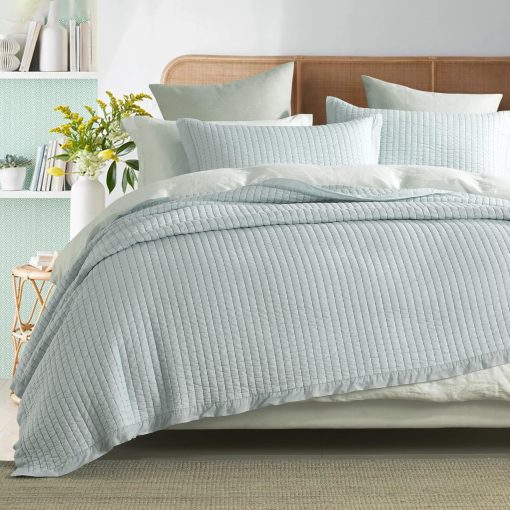 Colchas de algodon KALOOLA Queen Size, Colcha de cama acolchada ultraligera 100% algodon, Juego de 3 piezas de colcha acolchada solida gris-azul Pick Stitch estilo chic moderno, para todas las estaciones