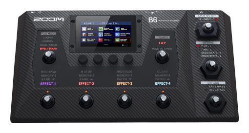 Procesador de efectos multiples para Bajo Zoom B6 con 4 cajas DI, A/B Switcher, interfaz touchscreen, 100+ efectos integrados, modelado de amplificadores, IR's, Looper, e interfaz de audio para grabacion directa a computadora - Imagen 4