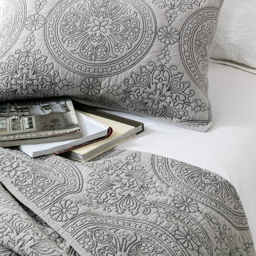 Edredon de Algodon Reversible con Bordado de Medallon de ELEGANT LIFE HOME - Queen 90 x 95 pulgadas, Gris - Imagen 5
