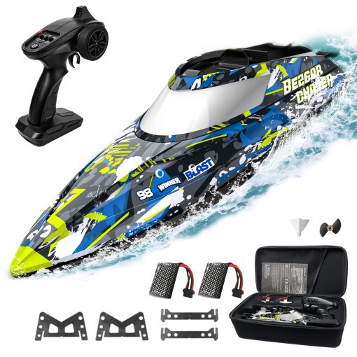 Barcos de Control Remoto BEZGAR TX123 - Barco RC de Alta Velocidad 32+ KPH con Maletin Portatil para Lagos y Piscinas y Agua Salada, Juguetes de Verano para Adultos y Regalos Ideales para Ninos Ninos de 6 7 8-12 Anos