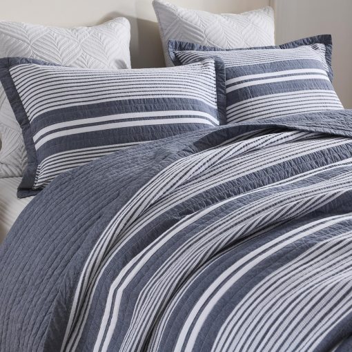 Juego de colcha de 100% algodon tamaño King, Juego de colcha King Bedding, Colcha de textura de gofre para cama King, Colcha reversible a rayas para cama ligera, 3 piezas, gris pizarra - Imagen 4