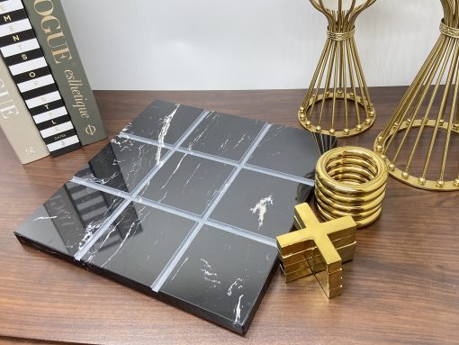 Juego de Tres en Raya de Marmol para Decoracion de Sala de Estar en Negro y Oro XO con Marmol Negro y Acero Inoxidable Dorado Tablero Decorativo de Mesa de Cafe - Imagen 5