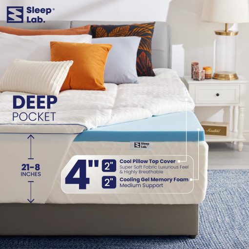 Colchon adicional de espuma viscoelastica de 4 pulgadas de doble capa Sleep Lab - Colchon adicional para colchon queen - Colchon adicional refrigerante para el dolor de espalda - Espuma viscoelastica refrigerante de 2 pulgadas + Parte superior de almohada super suave de 2 pulgadas - Imagen 5