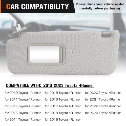 Visera parasol izquierda del conductor y derecha del pasajero para Toyota 4Runner 2010-2023 Gris, reemplaza 7432035A91E1 7432035A90E1 7431035B01E1 7431035B00E1, Diseno elastico - Imagen 2