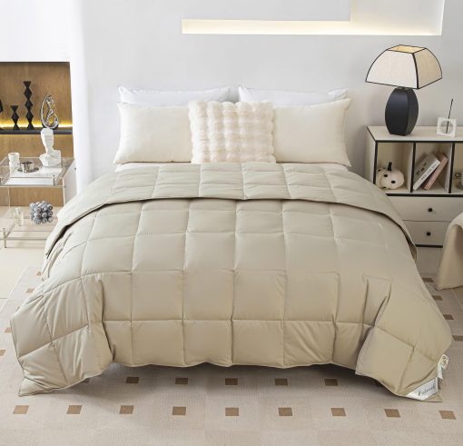 Edredon de plumas de ganso ligero para clima calido/verano, Inserto de edredon para enfriar manta, 750 Fill Power Ultra Soft Fabric Gris, Tamano King (104x90 pulgadas)