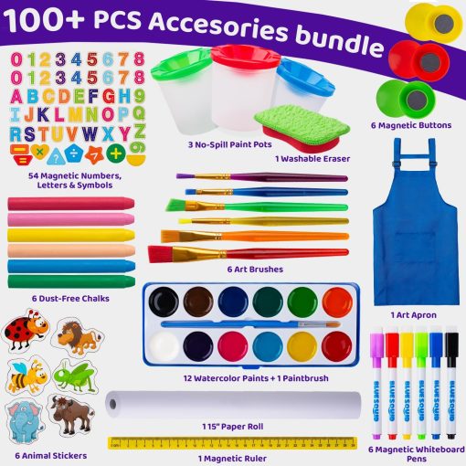 Caballete de Arte Azul Squid para Ninos - Caballete de Madera Ajustable de Doble Cara con Pizarra Magnetica, Pizarra Blanca y Rollo de Papel - Incluye Mas de 100 Accesorios, Ideal para Ninos de 3 a 12 anos - Imagen 4