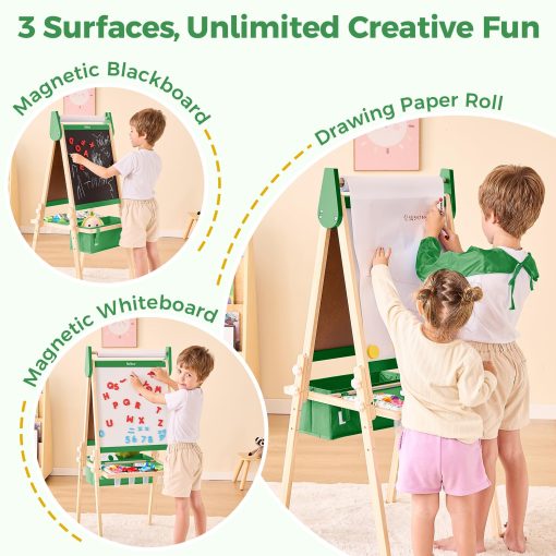 Caballete Belleur Todo en Uno para Niños con 2 Rollos de Papel y Accesorios de Lujo, Pizarra Blanca y Pizarra de Tiza Magnetica Ajustable de Doble Cara, Caballete de Pintura para Niños de 2 a 8 Años, Ideal - Imagen 3