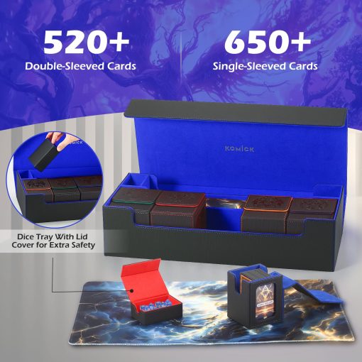 Caja Premium para Barajas MTG con Tapete y Bandeja de Dados, con Espacio para 5 Cajas de Baraja o mas de 800 Cartas con Fundas, 10 Separadores de Colores y Soporte para Cartas, Almacenamiento Duradero de Cartas para MTG, YuGiOh, TCG, Cartas Deportivas - Imagen 3