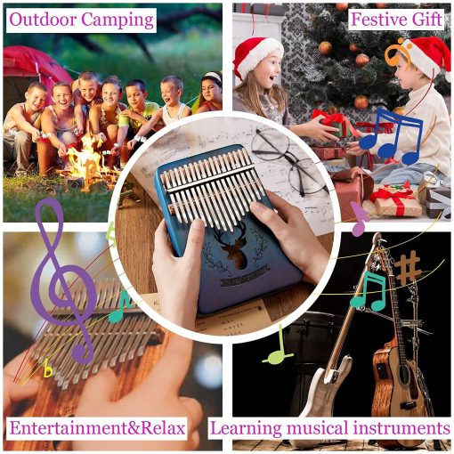 Kalimba TienClef 17 Teclas con Notas Grabadas Patron de Ciervo Portatil Instrumento Musical de Madera Maciza de Caoba con Libro de Musica para Ninos Adultos Principiantes (Azul Degradado) - Imagen 5
