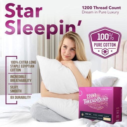 TEXAS LINEN CO. Juego de sabanas King Size de algodon egipcio - 1200 hilos 4 PC Juego de sabanas King Size de algodon egipcio, Juego de sabanas de lujo King Size, Suaves, Frescas, Sabanas de bolsillo profundo, Se ajustan hasta 18" - King Azul Marino - Imagen 2