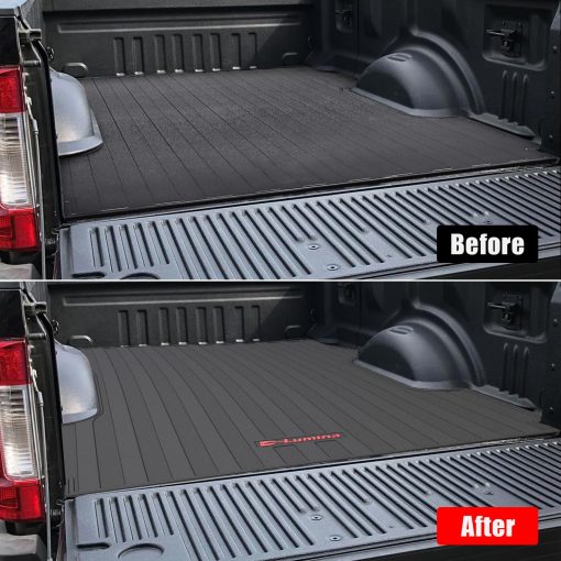 Tapete para cama D-Lumina compatible con Ford F250 F350 F450 Super Duty Crew Cab de 2017-2024 con camas de 6.8 pies - Forro para cama de camion pesado 3D TPV, Proteccion resistente impermeable para todas las condiciones climaticas Guardabarros de carga - Imagen 9