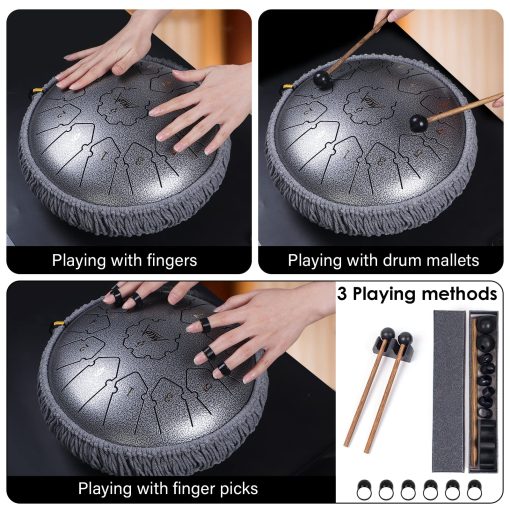 AKLOT Steel Tongue Drum - 12 Pulgadas 13 Notas - Instrumentos de Percusion - Tambor Hand Pan con Libro de Musica, Mazos de Tambor y Bolsa de Transporte - Imagen 5
