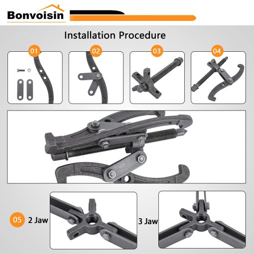 Juego de 3 Extractores de Engranajes 4" 6" 8" Bonvoisin para Poleas y Cojinetes - Herramienta de Extraccion de Engranajes para Deslizantes, Cojinetes, Volantes y Poleas (Set de 3 Piezas) - Imagen 6