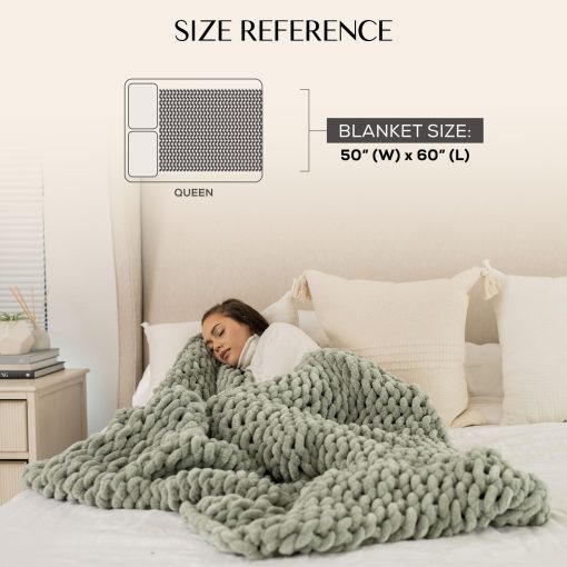 Manta de Punto Grueso SAMIAH LUXE Verde Salvia 50x60, Manta de Punto Grueso para Sofa, Manta de Punto Grueso Grande, Manta de Chenilla, Manta de Punto Grueso para Cama, Manta de Punto Grueso - Imagen 8