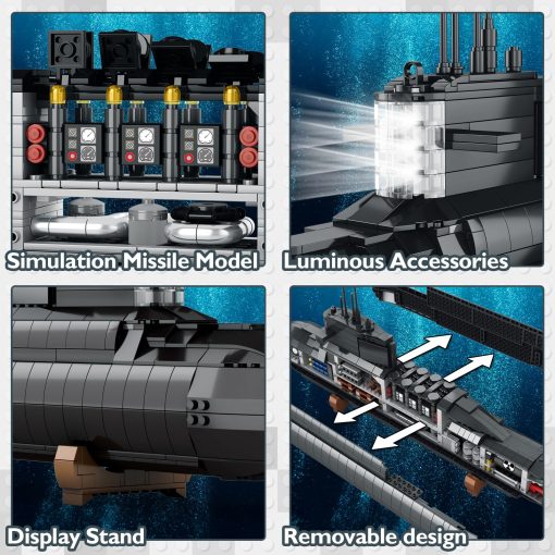 JMBricklayer Juegos de Construccion de Submarinos Nucleares - Juguetes de Submarinos Militares con Luces, Coleccionable de Historia de la Segunda Guerra Mundial Decoracion del Hogar, Set de Construccion de Barcos de Batalla, Regalos de Juguetes para Niños Hombres Adultos - Imagen 4