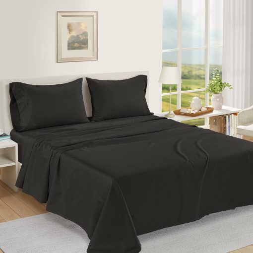 Juego de sabanas a rayas de 1000 hilos LANE LINEN - Sabanas de algodon egipcio 100%, 4 piezas para cama queen, sabanas y fundas de almohada de hotel, se adapta a colchones de hasta 16" - Negro - Imagen 2