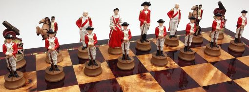 Juego de Ajedrez de la Guerra de Independencia Americana con Tablero de Cerezo y Madera de Cerezo Burl de 18 pulgadas - Imagen 7