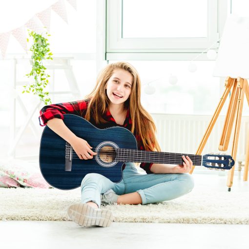 Guitarra Clasica Electrica WINZZ AC309CE de 39 Pulgadas con Cutaway, Kit con Pastilla Incorporada y Lecciones en Linea, Azul - Imagen 2