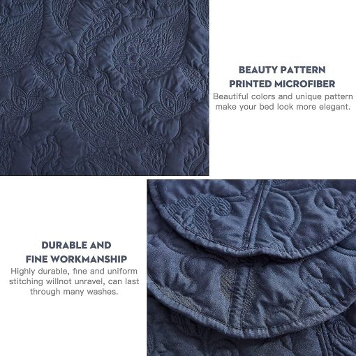 Colcha de cama extra grande HZ & HY 128x120, Edredon acolchado, Juego de ropa de cama, Ligero, Reversible, de Lujo, 5 Piezas, 100% Microfibra, King/Cal King, Azul Marino - Imagen 5