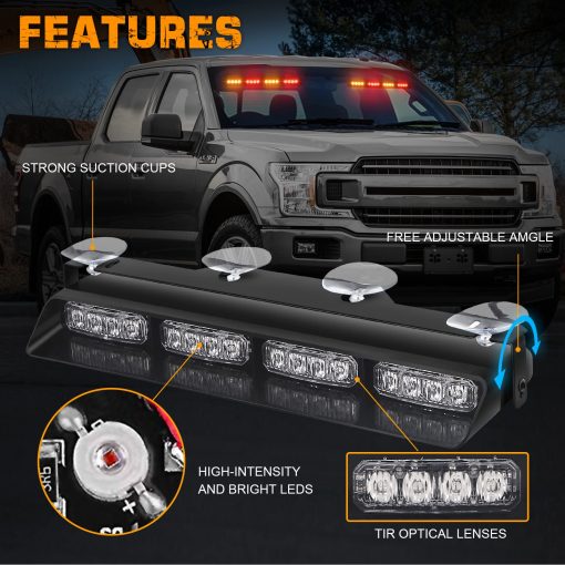 Luces Estroboscopicas de Emergencia ambar Rojo XRIDONSEN Luces de Advertencia Parpadeantes de Seguridad Hazard Interior Delanteras/Traseras para Vehiculos de Construccion Camiones - Imagen 3