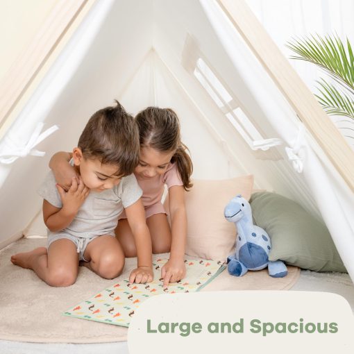 Tienda de Juegos para Niños Comfy Cubs - Espaciosa y Elegante Tienda para Niños Hecha con Lona de Algodon 100% Transpirable, Tienda de Campaña de Interior Imaginativa - Facil de Armar, Segura y Portatil, Tienda Tipi para Niños (Madera Natural) - Imagen 2