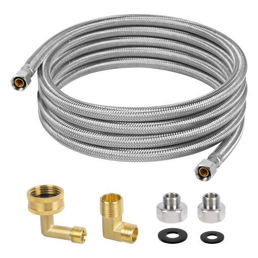 Juego de instalacion de lavavajillas JUWO de 10 FT, Linea de suministro de agua de acero inoxidable para lavavajillas con conectores de compresion de 3/8", Conexion a corta distancia