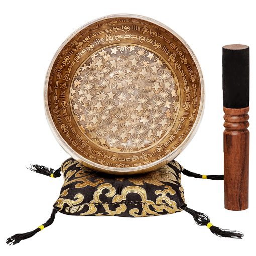 Set de Cuenco Tibetano Grande de Diseno Antiguo de Ohm Store ? Cuenco de Sonido de Meditacion Tonos Profundos Relajantes y Mazo de Madera Hecho a Mano en Nepal ? Cuenco de Espacio Interior 6.5 Pulgadas