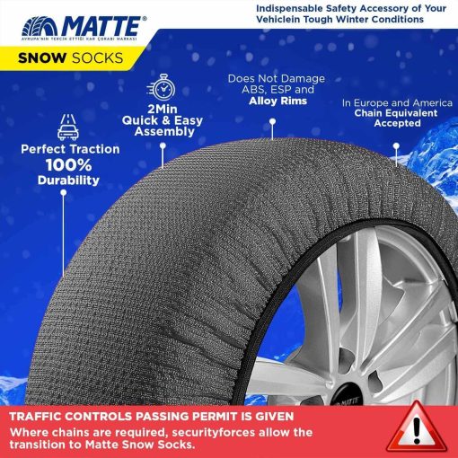 Calcetines de Nieve para Automoviles Bizymo, Traccion de Nieve de Emergencia para Vehiculos Viaje Seguro en Hielo, Escarcha, Nieve, Cadenas de Nieve Equivalentes Duraderas Extra Socks de Neumaticos Alternativa de Cadenas de Neumaticos Pro Extra Series X-Large - Imagen 4