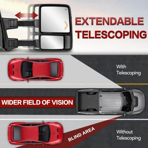 Espejos de remolque EVERESTWAY compatibles con Ford F250 F350 F450 F550 Super Duty 1999-2007 Espejo lateral del camion para conductor y pasajero Telescopio Cromo Potencia Calentado - Imagen 4