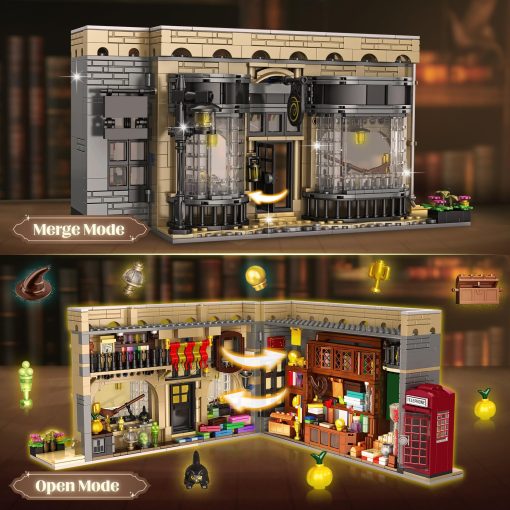 Bloques de Construccion de Magic Diagon Alley, Set de Tienda de Brujos 2 en 1 con Luces LED, Kit de Juego de Construccion de Tienda Diagon Alley, Regalo de Navidad para Mayores de 12 anos, Regalo de Brujo para Ninos y Fans (1368 Piezas) - Imagen 2