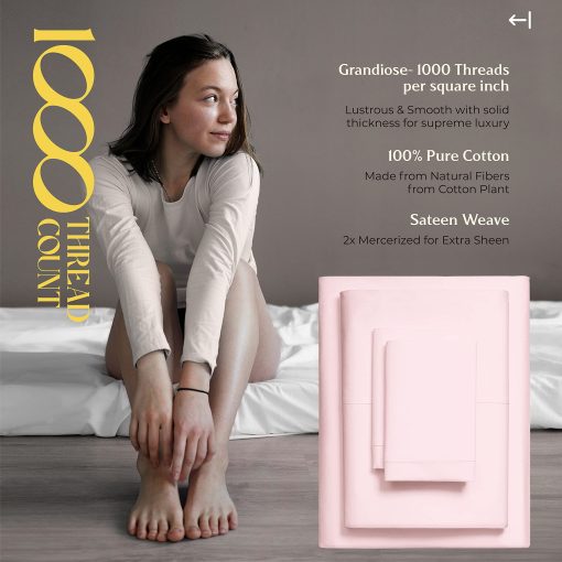 Juego de sabanas de algodon egipcio Mayfair Linen 100% tamaño completo - Juego de sabanas para cama de 4 piezas, 1000 hilos, bolsillo profundo, sabana de sabana de lujo suave tejido de saten, se ajusta al colchon de hasta 18" - Rosa - Imagen 5