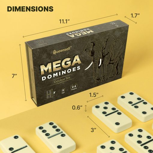 Conjunto de Mega Domino tamano Grande de 3" para Adultos y Ninos - Juegos de Mesa Clasicos de Domino Doble 6 - Set de Domino Doble Seis con 28 Fichas y Estuche de Regalo, Juegos de Mesa (MEGA) - Imagen 3