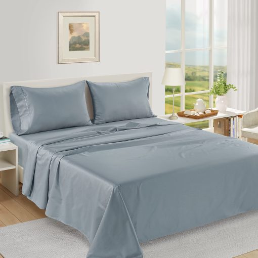 Juego de sabanas de algodon egipcio 100% LANE LINEN Queen (4 piezas) - 1000 hilos - Tejido satinado - Ropa de cama de hotel de lujo - Juego de sabanas ultra suaves tamano Queen - Sabanas con bolsillos profundos de 16" - Azul Frances - Imagen 2