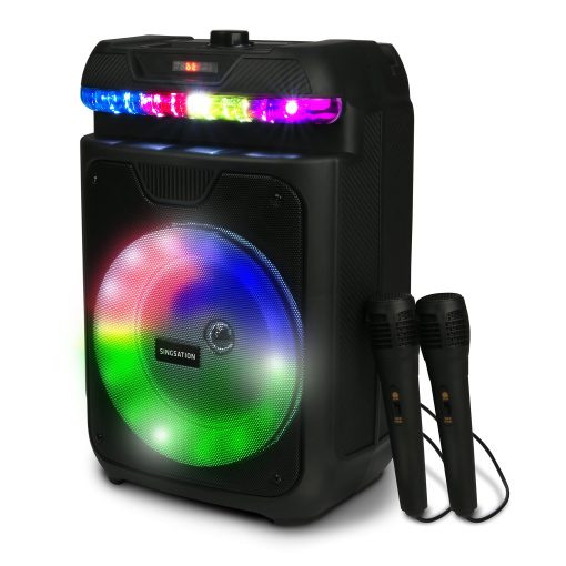 Maquina de Karaoke Portatil Singsation, Dos Microfonos, Bluetooth 5.0, Altavoz de 8 pulgadas, Control Remoto y Luces LED, Recargable, Lector de Archivos de Musica USB y Micro SD, AUX y FM para Fiestas - Imagen 2