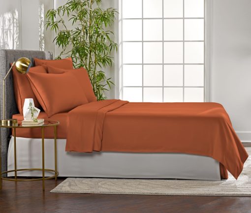 Juego de sabanas King por Pure Bamboo, 100% autentico viscosa organica derivada del bambu, suave y refrescante, costuras dobles, promesa de calidad de por vida (King, Terracota) - Imagen 4