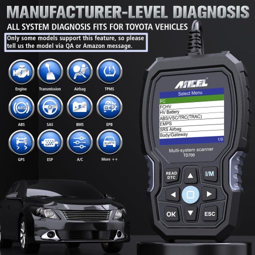 ANCEL TD700 Escaner OBD2 para Toyota Lexus Scion Herramienta de diagnostico de coche Todas las funciones Codigo de lector de sistema de transmision de temperatura de liquido de transmision TPMS Relearn ABS Disponible solo para algunos modelos - Imagen 2