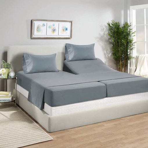 Juego de sabanas Lane Linen Split King para camas ajustables - 1000 hilos, 5 piezas, 100% algodon egipcio, tejido de saten, fresco, transpirable y suave, 2 sabanas ajustadas, se adapta a bolsillos de 17" de profundidad, azul frances - Imagen 2