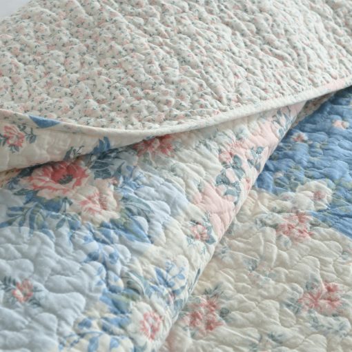 Colcha King DDUOXIN (120"x120") - 100% Algodon, Colcha Reversible Acolchada con 2 Fundas de Almohada, Juegos de Colchas Ligeras con Diseño Floral Campestre, Azul, King/Cal King - Imagen 6