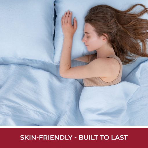 Juego de sabanas Mellanni 100% Lino Twin - Juego de sabanas naturales para cama - Incluye sabana ajustable de bolsillo profundo, sabana plana y fundas de almohada - Se adapta a colchones de hasta 16" (Twin, Azul) - Imagen 4