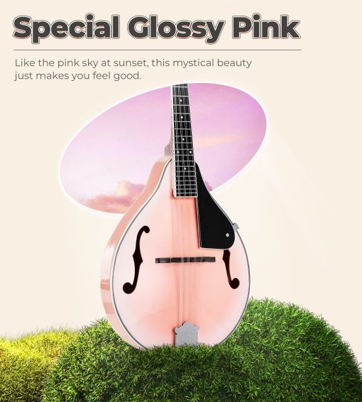 Mandolina Vangoa A Style Instrumento Musical Mandolina para Principiantes Ninos Adultos, Mandolina Acustica de 8 Cuerdas Kit Inicial de Caoba, Rosa - Imagen 2