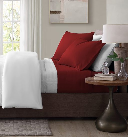 Juego de Sabanas de Lujo para Hotel de U.S. Polo Assn. de 4 Piezas Extra Suaves con Bolsillos Profundos Facil Ajuste Transpirables y Refrescantes Sin Arrugas - Rojo, King - Imagen 3