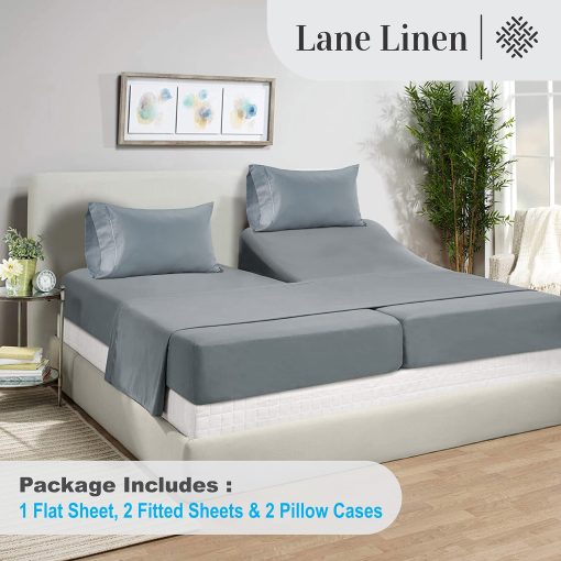 Juego de sabanas Lane Linen Split King para camas ajustables - 1000 hilos, 5 piezas, 100% algodon egipcio, tejido de saten, fresco, transpirable y suave, 2 sabanas ajustadas, se adapta a bolsillos de 17" de profundidad, azul frances - Imagen 4