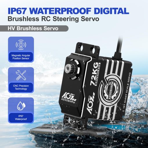AGFRC 72KG Waterproof 1/6 RC-Servo-Motor de Alta Torque - 0.092Sec Alto Velocidad Brushless HV Engranaje Metalico Completo Direccion Digital Servo para Coche RC Escala 1/6 (A200BHMW) - Imagen 5