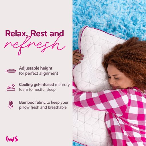 Almohada Ajustable Transpirable IWS I WANNA SLEEP - Almohada Ultra Comoda - Copos de Espuma con Memoria de Gel, Control de Temperatura y Alivio de Enfriamiento, Soporte para Aliviar el Dolor de Cuello - Imagen 4