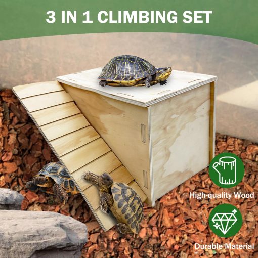 Cueva de Escondite para Reptiles con Rampa Accesorios de Tanque de Madera para Dragon Barbudo Cangrejo Ermitano Camaleon Tortugas Serpientes Hamster Cobaya - Imagen 5