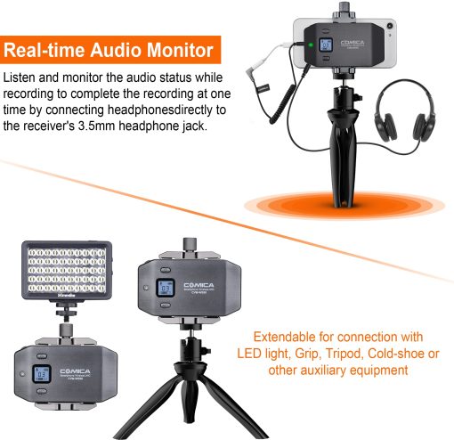Sistema de Microfono Inalambrico Comica CVM-WS50(H), 6 Canales Microfono de Entrevista de Mano con Empunadura de Combinacion Flexible para Smartphone, Camara, Perfecto para YouTube, Entrevista, Videoconferencia, Podcast - Imagen 4